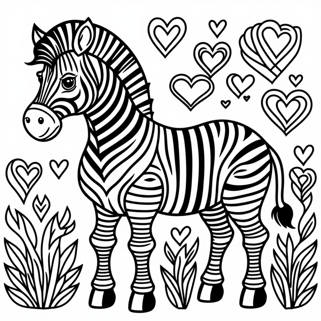 Zebra With Stripes With Hearts Whimsical Style
