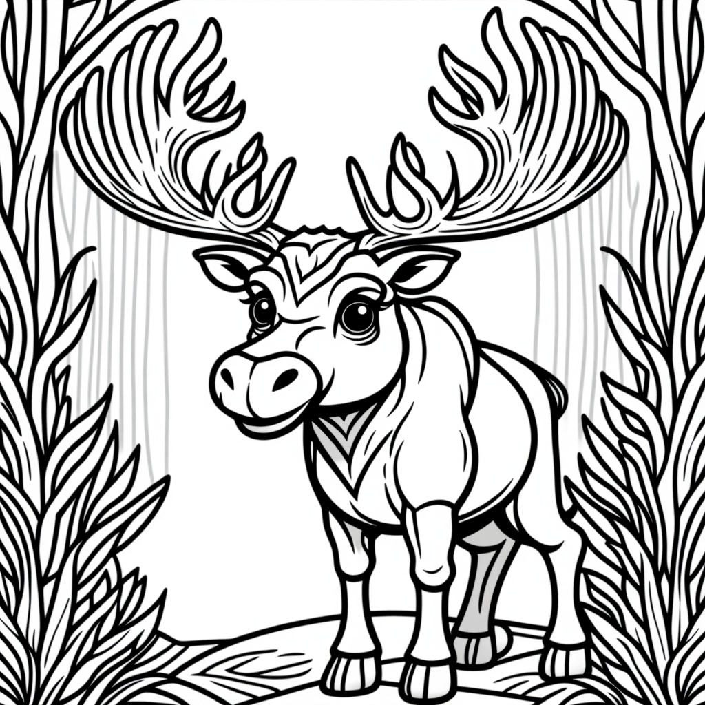 Moose With Antlers In Nature Chibi Style