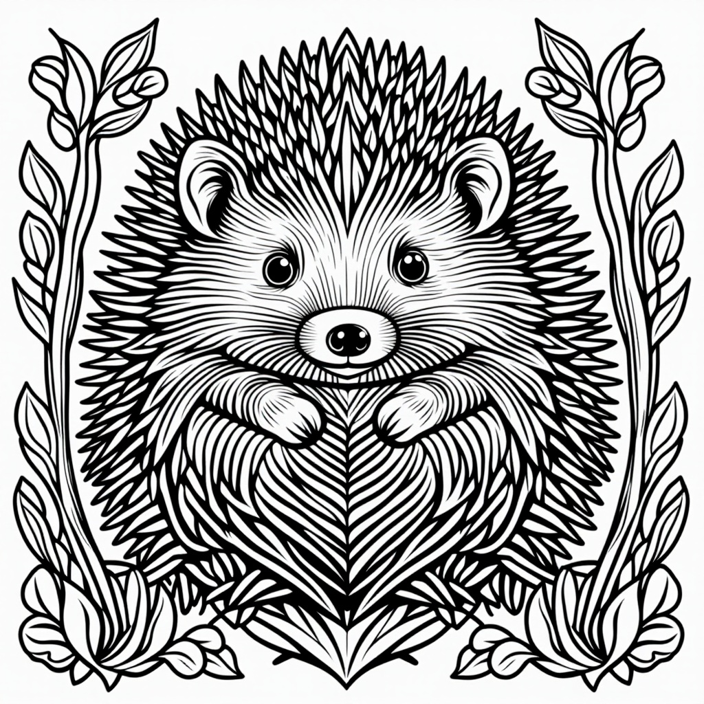 Hedgehog Curled Up Smiling Vintage Style