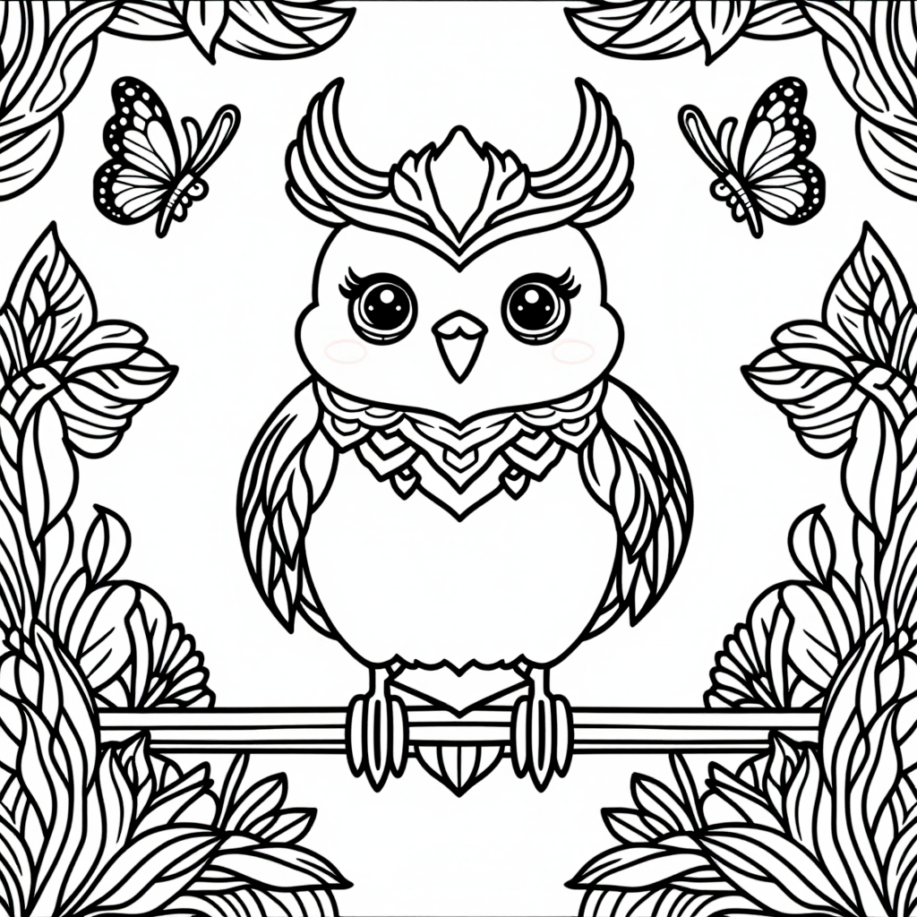 Zazu The Bird With Butterflies Simple Line Art