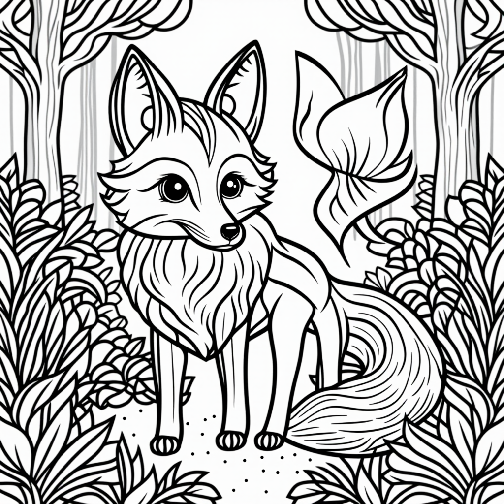 Fox In Forest With Butterflies Whimsical Style